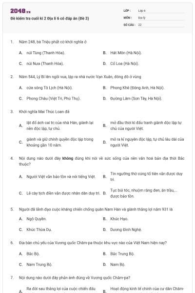 Đề kiểm tra cuối kì 2 Địa lí 6 có đáp án (Đề 3)