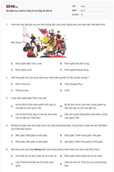 Đề kiểm tra cuối kì 2 Địa lí 6 có đáp án (Đề 4)