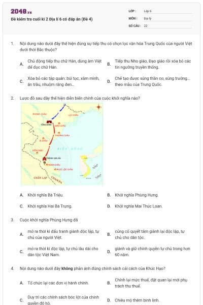 Đề kiểm tra cuối kì 2 Địa lí 6 có đáp án (Đề 4)