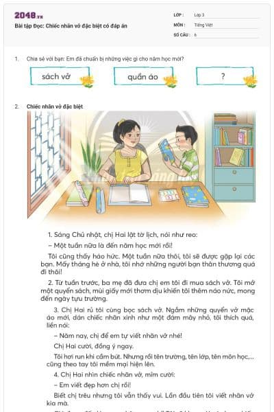 Bài tập Đọc: Chiếc nhãn vở đặc biệt có đáp án