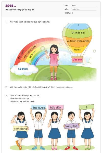 Bài tập Viết sáng tạo có đáp án