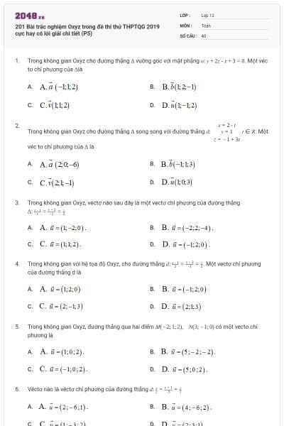 201 Bài trắc nghiệm Oxyz trong đề thi thử THPTQG 2019 cực hay có lời giải chi tiết (P5)