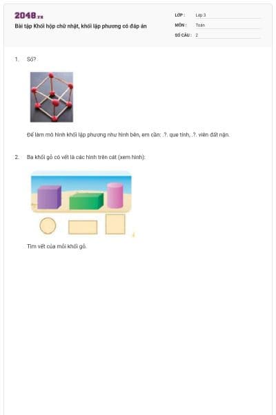 Bài tập Khối hộp chữ nhật, khối lập phương có đáp án