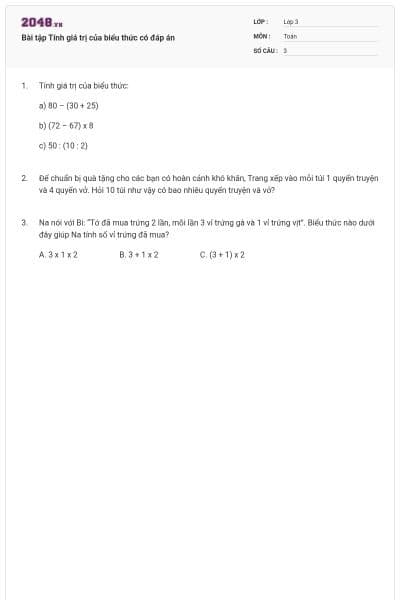 Bài tập Tính giá trị của biểu thức có đáp án