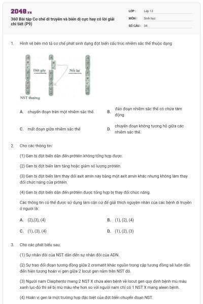 360 Bài tập Cơ chế di truyền và biến dị cực hay có lời giải chi tiết (P9)