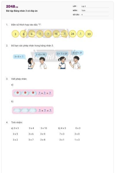 Bài tập Bảng nhân 3 có đáp án