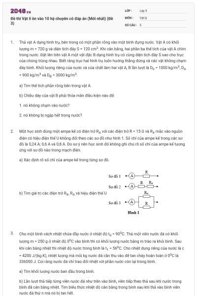 Đề thi Vật lí ôn vào 10 hệ chuyên có đáp án (Mới nhất) (Đề 3)
