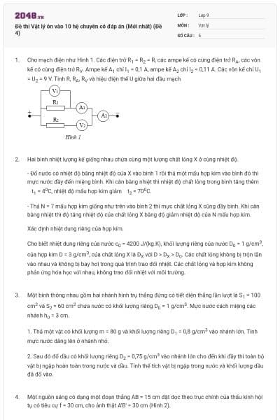 Đề thi Vật lý ôn vào 10 hệ chuyên có đáp án (Mới nhất) (Đề 4)