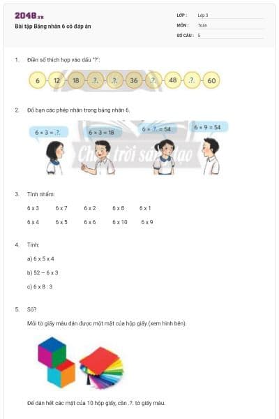 Bài tập Bảng nhân 6 có đáp án