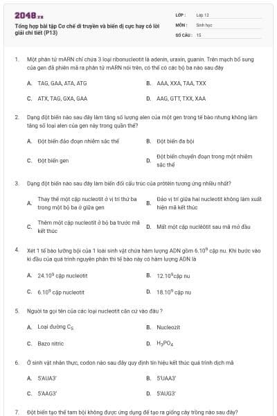 Tổng hợp bài tập Cơ chế di truyền và biến dị cực hay có lời giải chi tiết (P13)