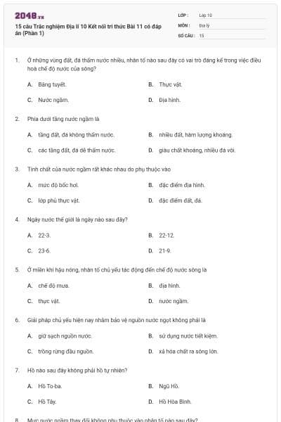 15 câu Trắc nghiệm Địa lí 10 Kết nối tri thức Bài 11 có đáp án (Phần 1)