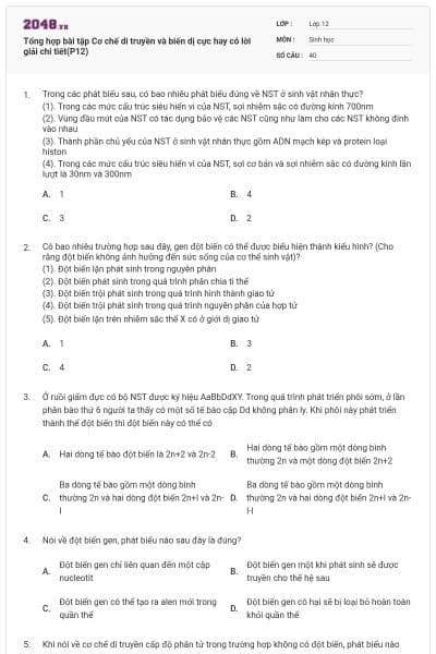 Tổng hợp bài tập Cơ chế di truyền và biến dị cực hay có lời giải chi tiết(P12)