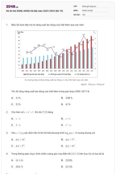 Đề thi thử ĐGNL ĐHQG Hà Nội năm 2023-2024 (Đề 19)