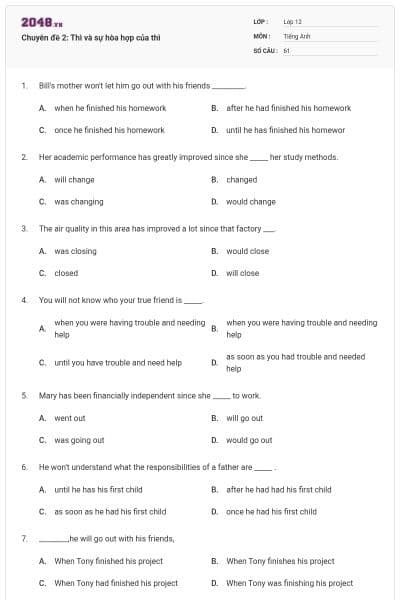 Chuyên đề 2: Thì và sự hòa hợp của thì