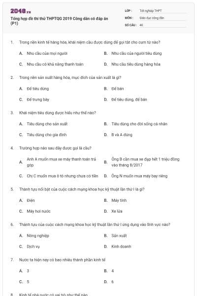 Tổng hợp đề thi thử THPTQG 2019 Công dân có đáp án (P1)