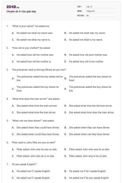 Chuyên đề 4: Câu gián tiếp