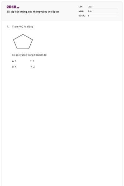 Bài tập Góc vuông, góc không vuông có đáp án