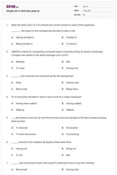 Chuyên đề 9: Hình thức phân từ