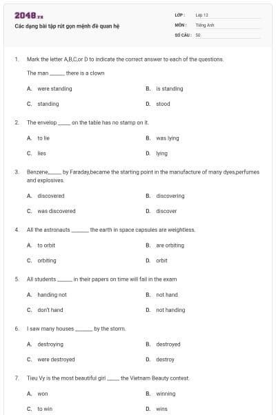 Các dạng bài tập rút gọn mệnh đề quan hệ