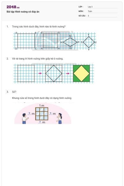 Bài tập Hình vuông có đáp án