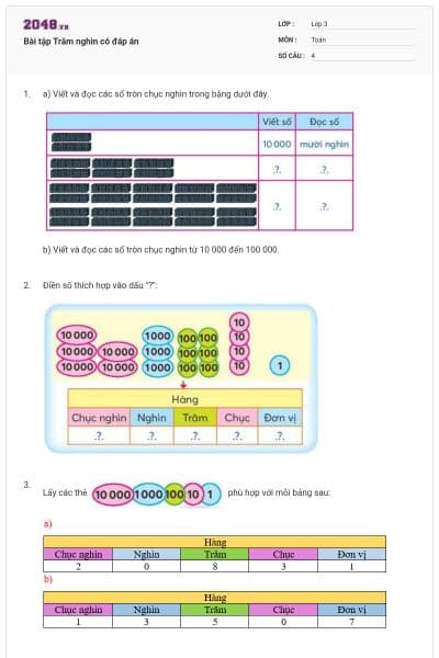 Bài tập Trăm nghìn có đáp án