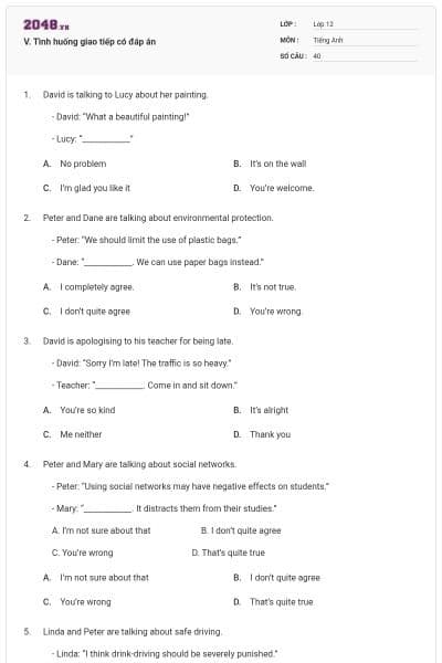 V. Tình huống giao tiếp có đáp án