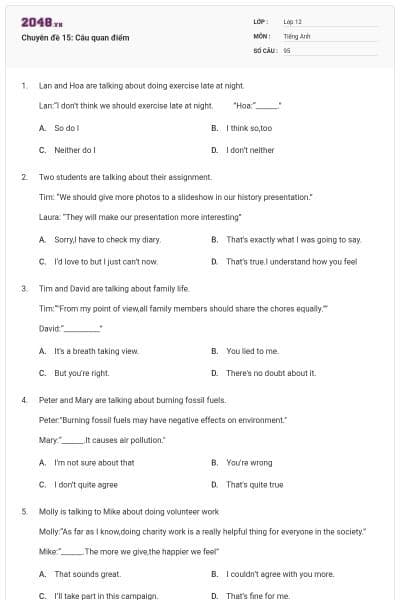 Chuyên đề 15: Câu quan điểm