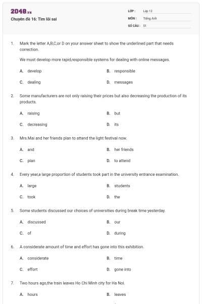 Chuyên đề 16: Tìm lỗi sai