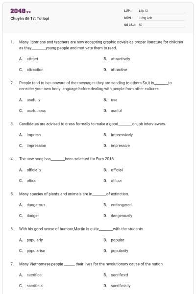 Chuyên đề 17: Từ loại
