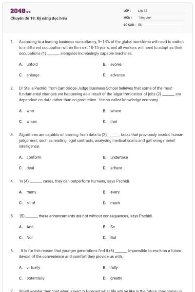 Chuyên đề 19: Kỹ năng đọc hiểu