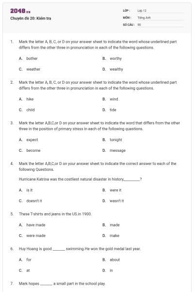 Chuyên đề 20: Kiểm tra