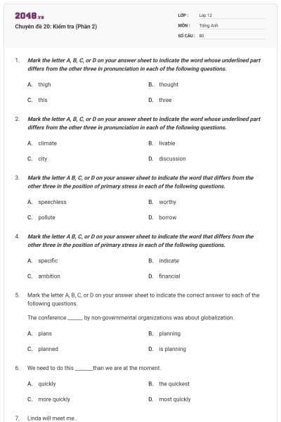 Chuyên đề 20: Kiểm tra (Phần 2)