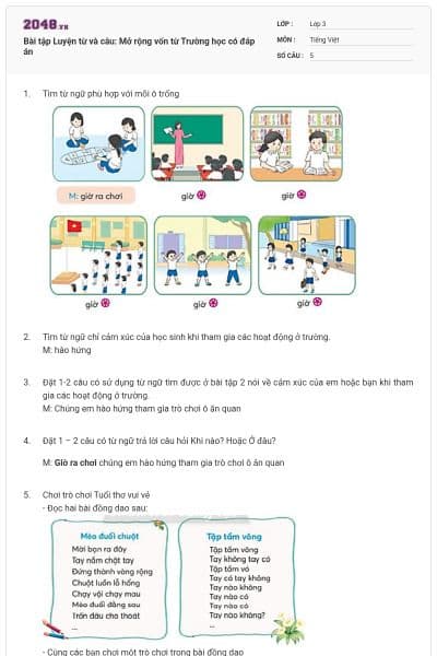 Bài tập Luyện từ và câu: Mở rộng vốn từ Trường học có đáp án