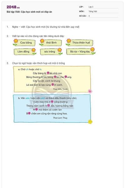 Bài tập Viết: Cậu học sinh mới có đáp án