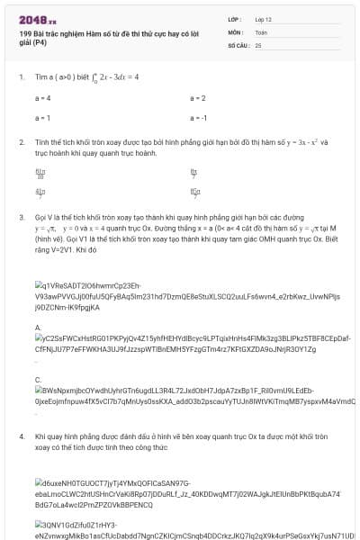 199 Bài trắc nghiệm Hàm số từ đề thi thử cực hay có lời giải (P4)