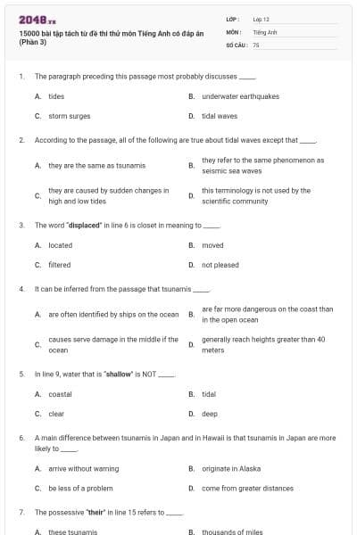 15000 bài tập tách từ đề thi thử môn Tiếng Anh có đáp án (Phần 3)