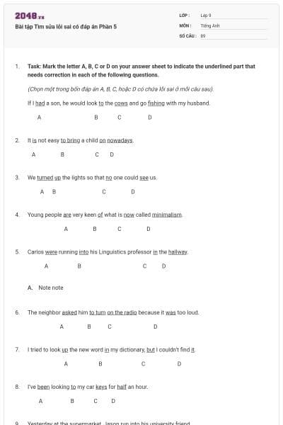 Bài tập Tìm sửa lỗi sai có đáp án Phần 5