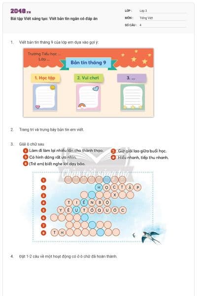 Bài tập Viết sáng tạo: Viết bản tin ngắn có đáp án