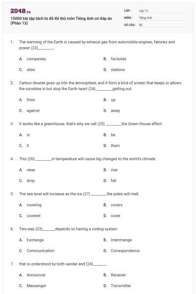 15000 bài tập tách từ đề thi thử môn Tiếng Anh có đáp án (Phần 13)