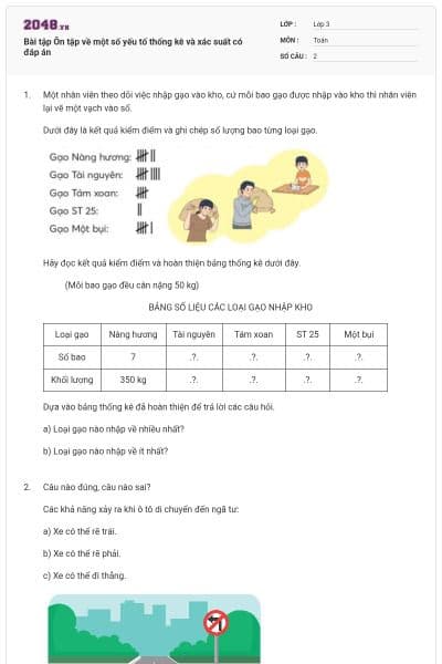 Bài tập Ôn tập về một số yếu tố thống kê và xác suất có đáp án