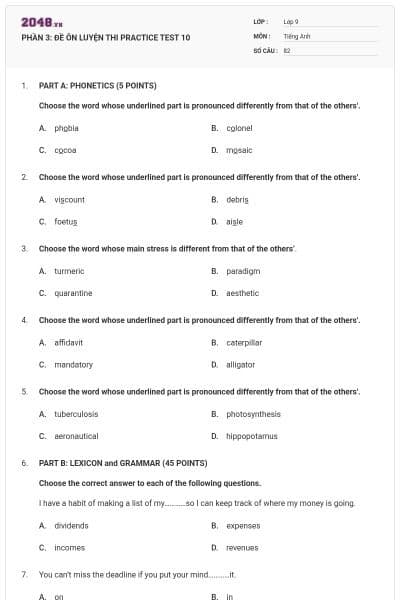 PHẦN 3: ĐỀ ÔN LUYỆN THI  PRACTICE TEST 10
