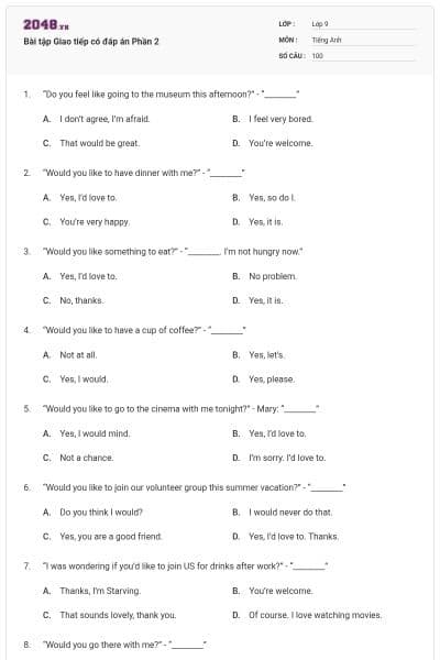 Bài tập Giao tiếp có đáp án Phần 2