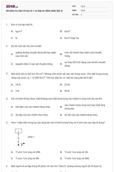 Đề kiểm tra Vật lí 8 học kì 1 có đáp án (Mới nhất) (Đề 2)
