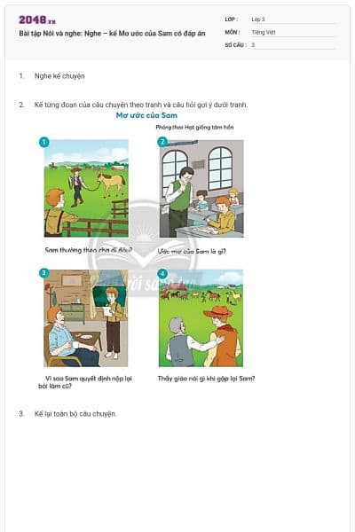 Bài tập Nói và nghe: Nghe – kể Mơ ước của Sam có đáp án