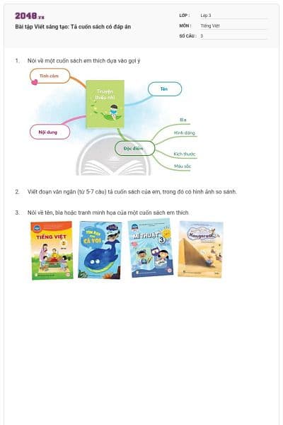 Bài tập Viết sáng tạo: Tả cuốn sách có đáp án