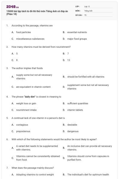 15000 bài tập tách từ đề thi thử môn Tiếng Anh có đáp án (Phần 18)