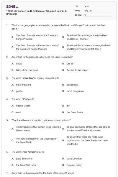 15000 bài tập tách từ đề thi thử môn Tiếng Anh có đáp án (Phần 20)