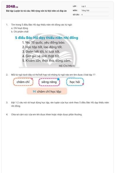 Bài tập Luyện từ và câu: Mở rộng vốn từ Đội viên có đáp án