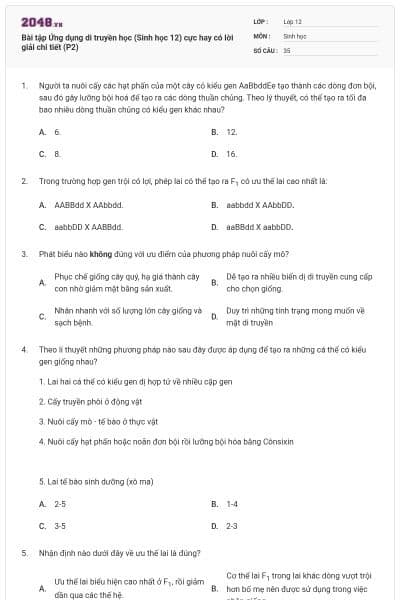 Bài tập Ứng dụng di truyền học (Sinh học 12) cực hay có lời giải chi tiết (P2)