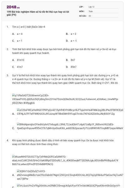 199 Bài trắc nghiệm Hàm số từ đề thi thử cực hay có lời giải (P4)